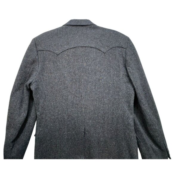Vintage Circle S Mens Herringbone Blazer Jacket 40L Gray Wool Blend Cowboy Weste - Picture 13 of 16